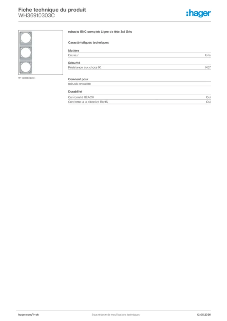 Image Hager Fiche technique du produit WH36910303C | Hager Suisse