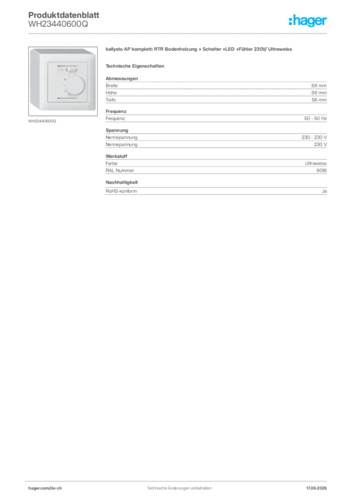 Bild Hager Produktdatenblatt WH23440600Q | Hager Schweiz