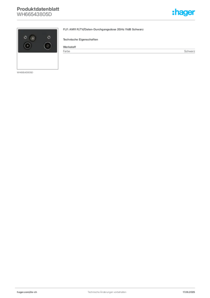 Bild Hager Produktdatenblatt WH66543805D | Hager Schweiz