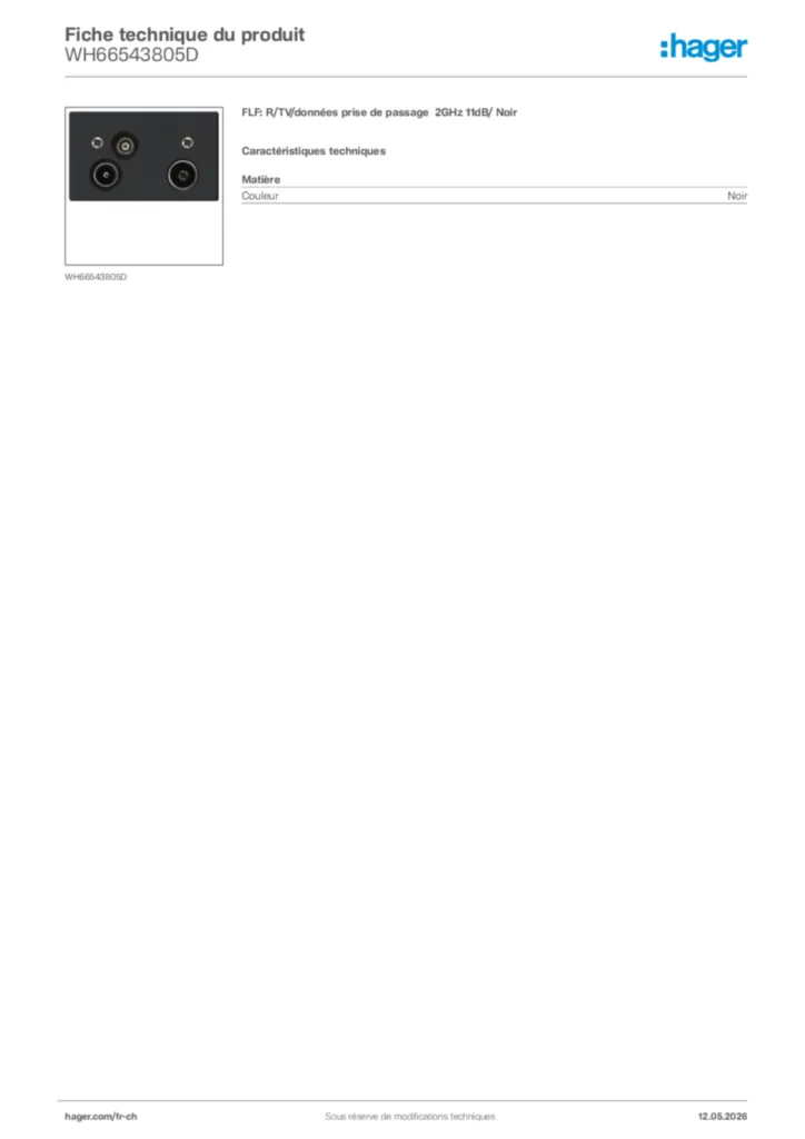 Image Hager Fiche technique du produit WH66543805D | Hager Suisse