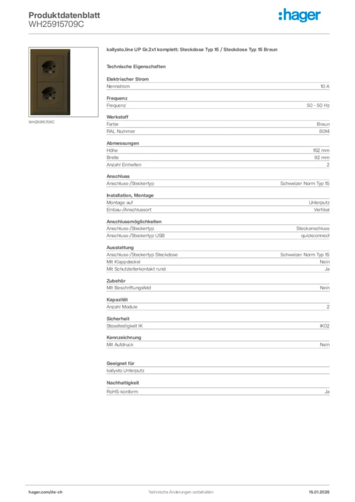 Bild Hager Produktdatenblatt WH25915709C | Hager Schweiz