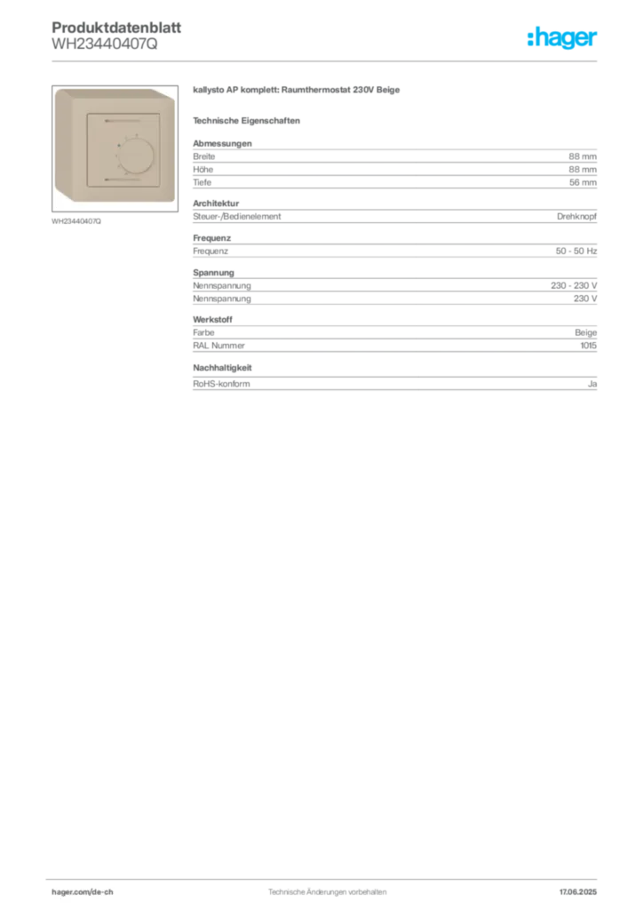 Bild Hager Produktdatenblatt WH23440407Q | Hager Schweiz