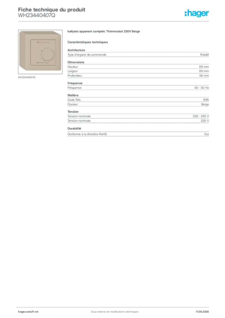 Image Hager Fiche technique du produit WH23440407Q | Hager Suisse