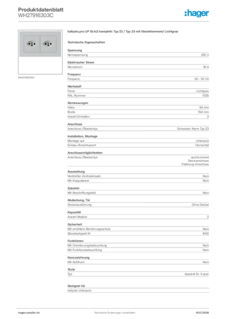 Bild Hager Produktdatenblatt WH27916303C | Hager Schweiz