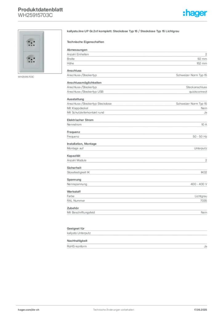 Bild Hager Produktdatenblatt WH25915703C | Hager Schweiz