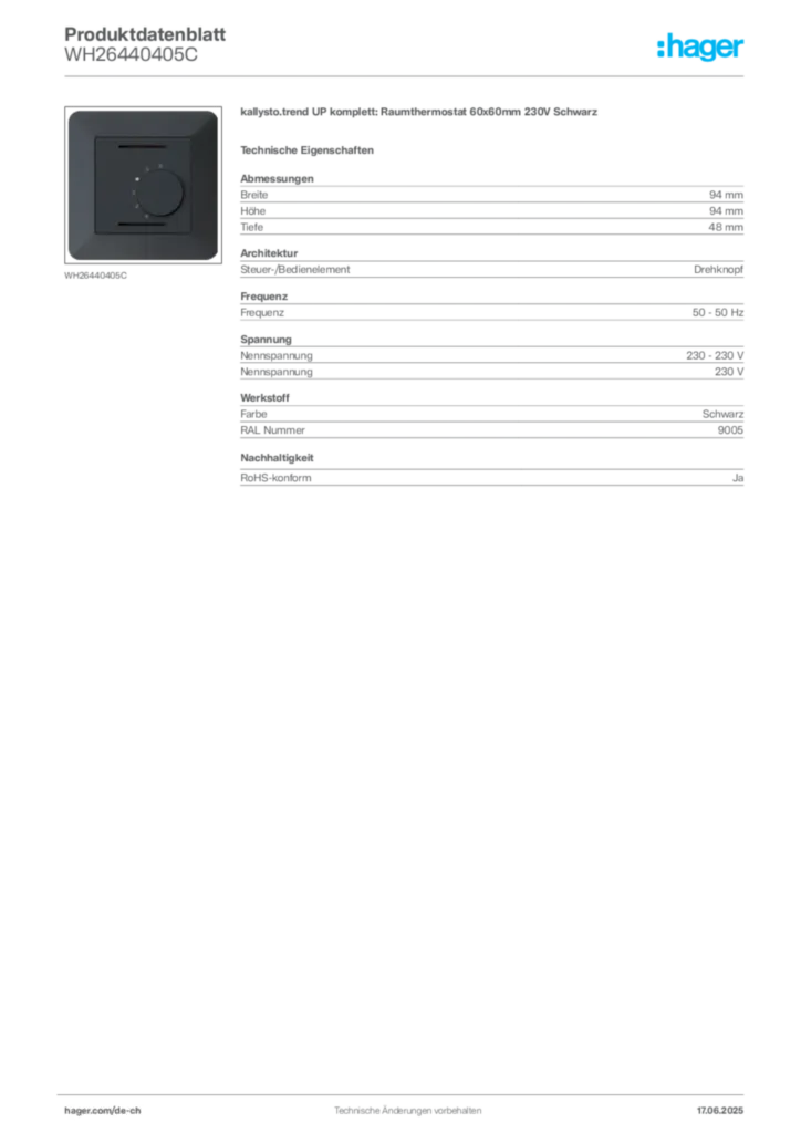 Bild Hager Produktdatenblatt WH26440405C | Hager Schweiz