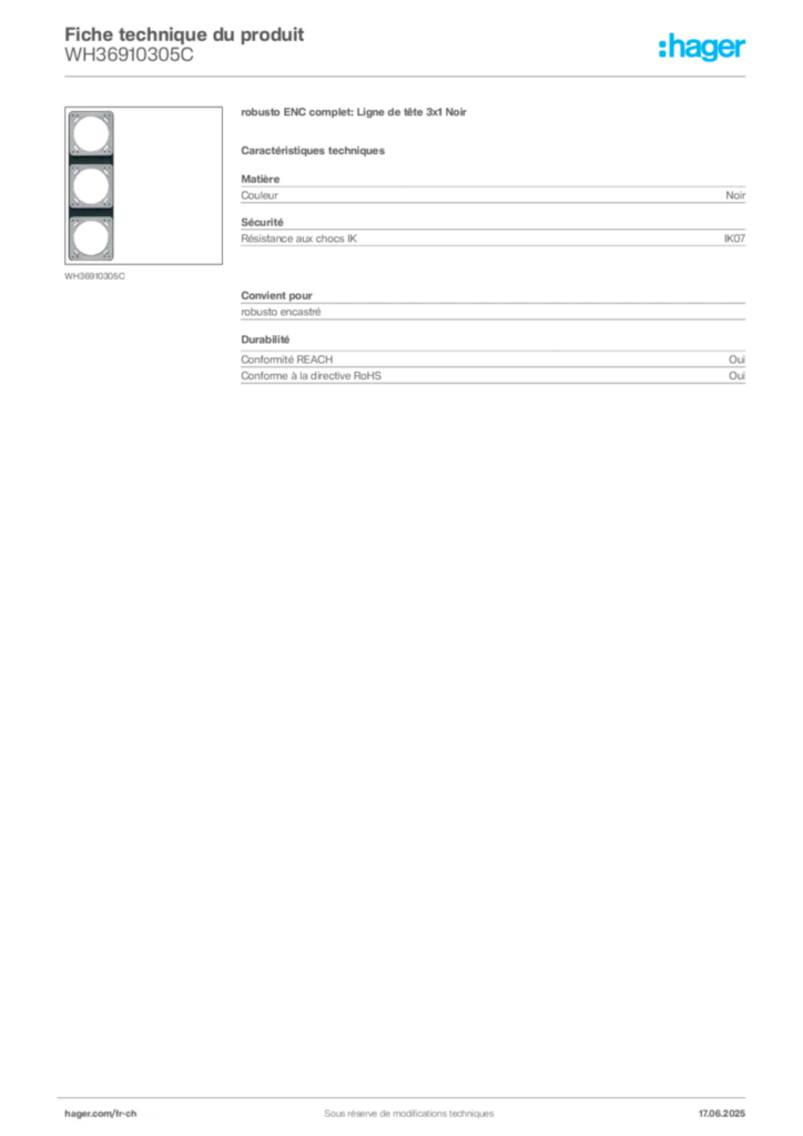 Image Hager Fiche technique du produit WH36910305C | Hager Suisse