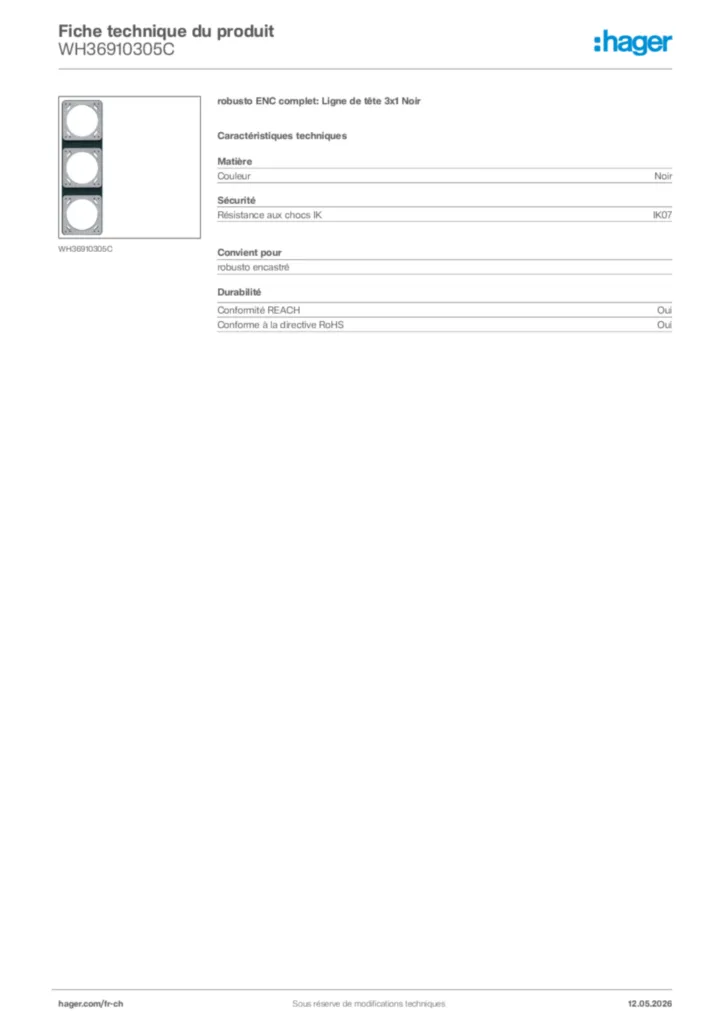 Image Hager Fiche technique du produit WH36910305C | Hager Suisse