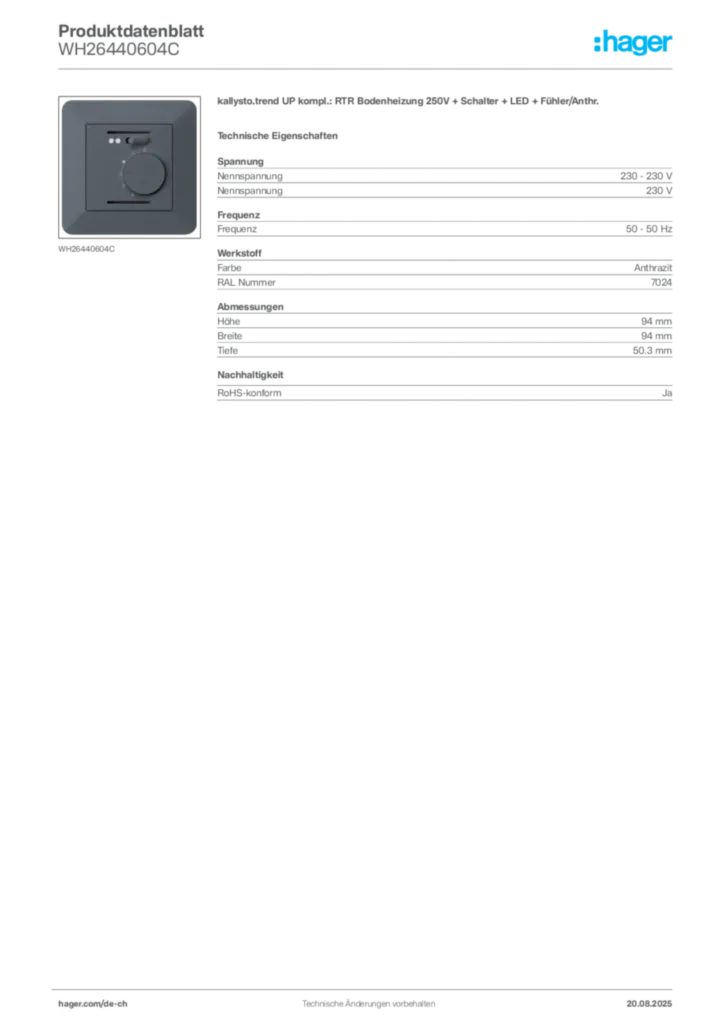Bild Hager Produktdatenblatt WH26440604C | Hager Schweiz