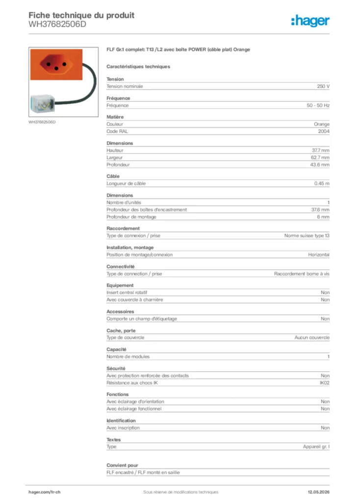 Image Hager Fiche technique du produit WH37682506D | Hager Suisse