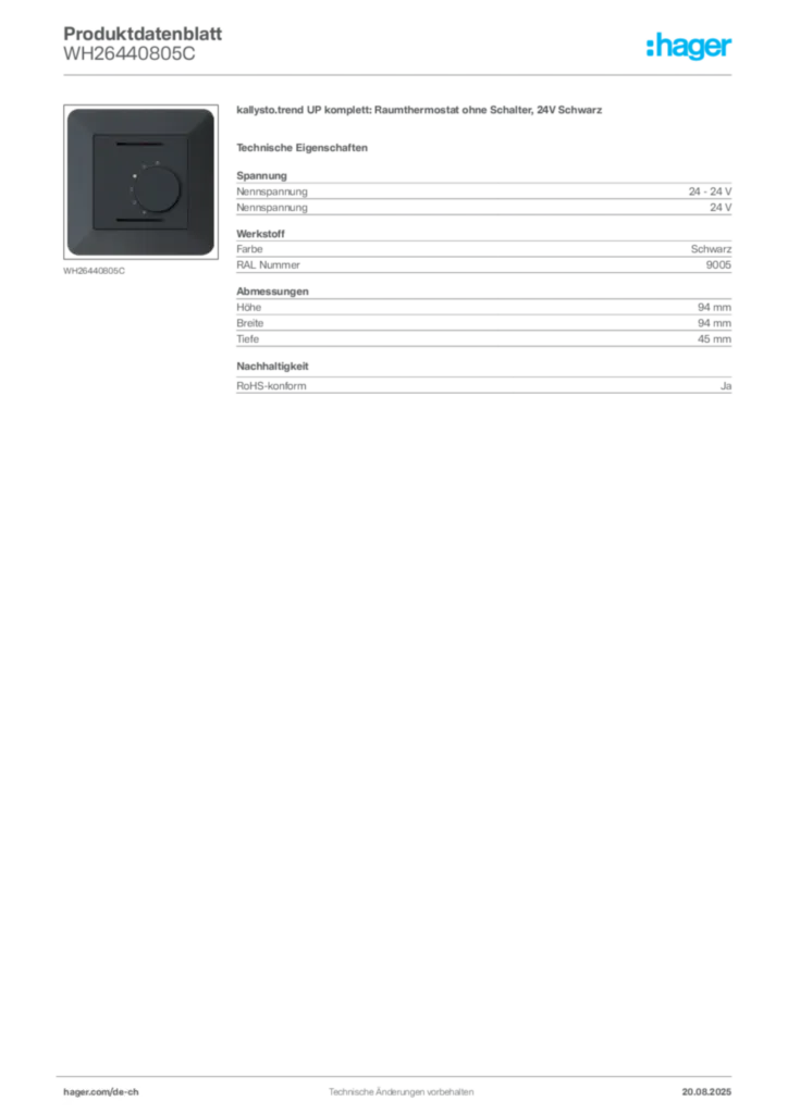 Bild Hager Produktdatenblatt WH26440805C | Hager Schweiz