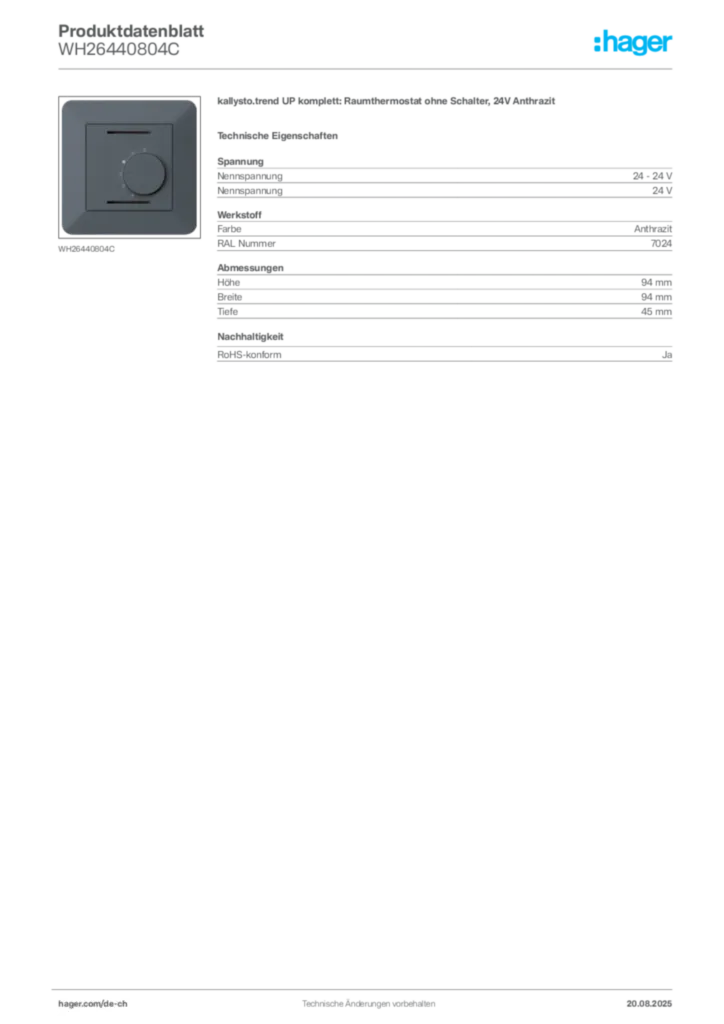 Bild Hager Produktdatenblatt WH26440804C | Hager Schweiz