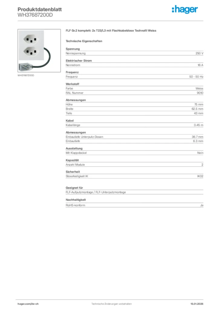 Bild Hager Produktdatenblatt WH37687200D | Hager Schweiz