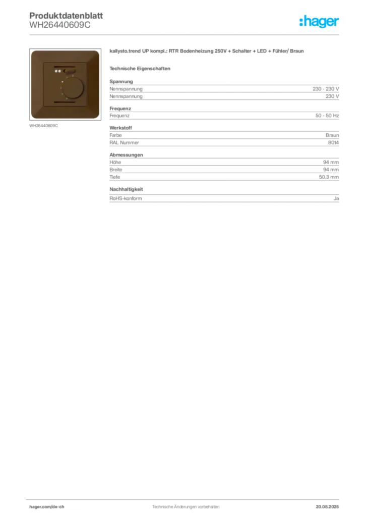 Bild Hager Produktdatenblatt WH26440609C | Hager Schweiz
