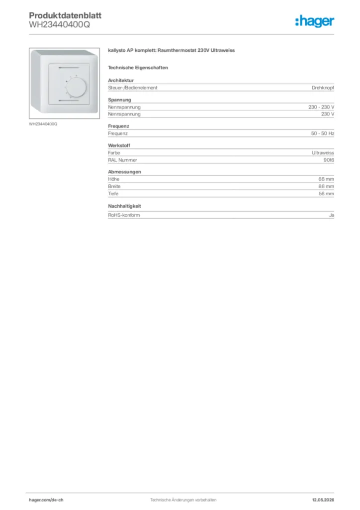 Bild Hager Produktdatenblatt WH23440400Q | Hager Schweiz