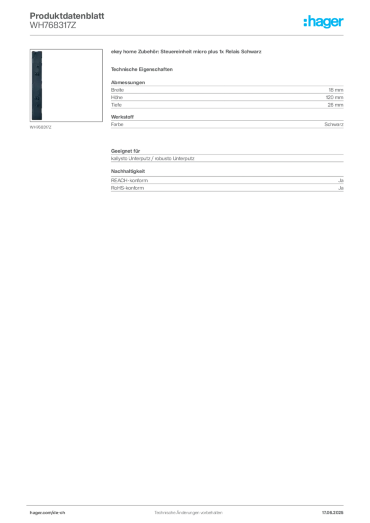 Bild Hager Produktdatenblatt WH768317Z | Hager Schweiz