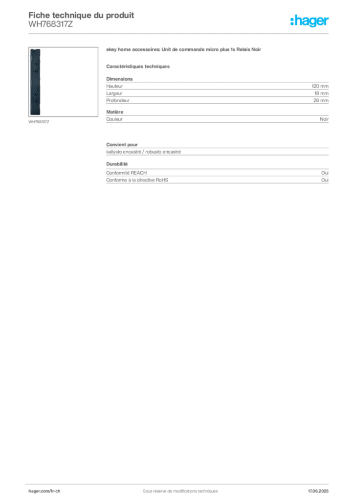 Image Hager Fiche technique du produit WH768317Z | Hager Suisse