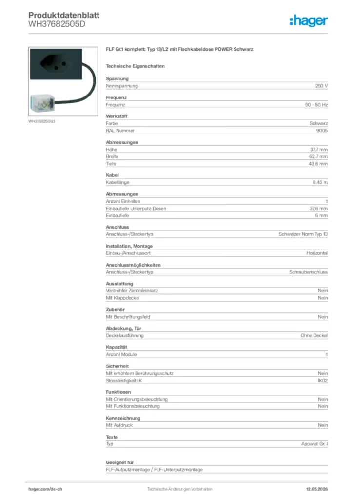 Bild Hager Produktdatenblatt WH37682505D | Hager Schweiz