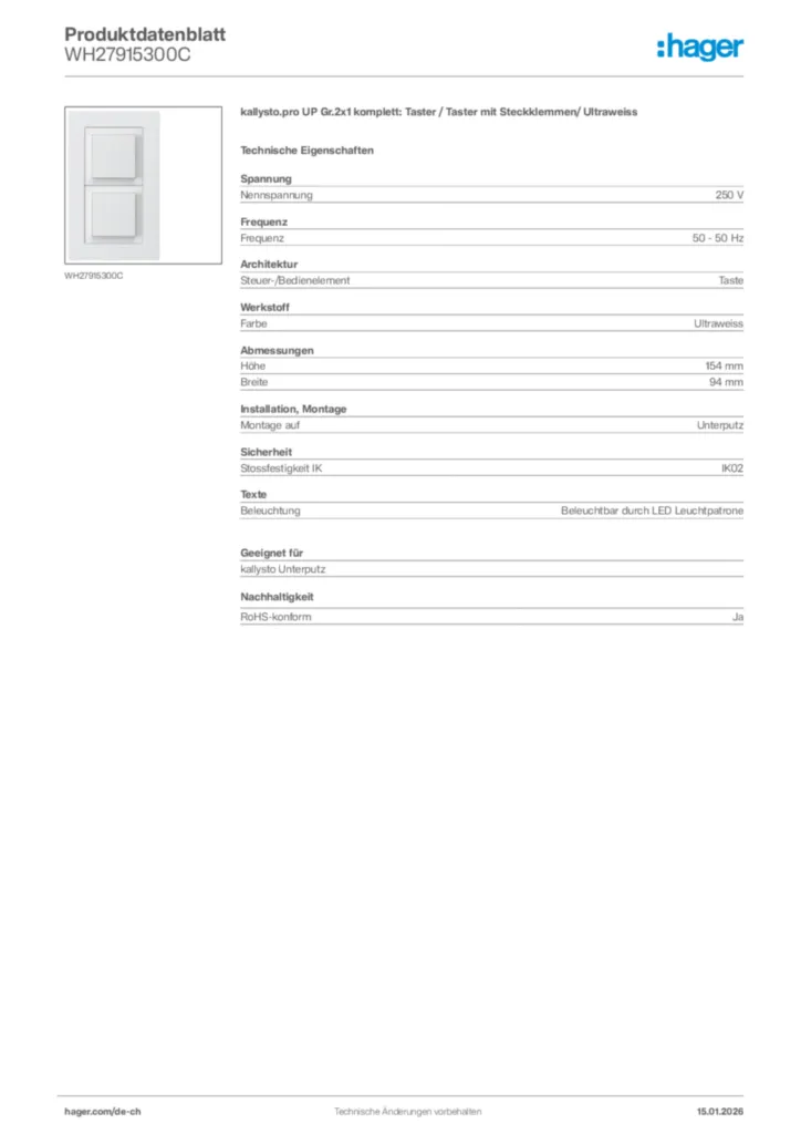 Bild Hager Produktdatenblatt WH27915300C | Hager Schweiz