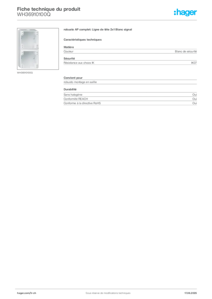 Image Hager Fiche technique du produit WH36910100Q | Hager Suisse
