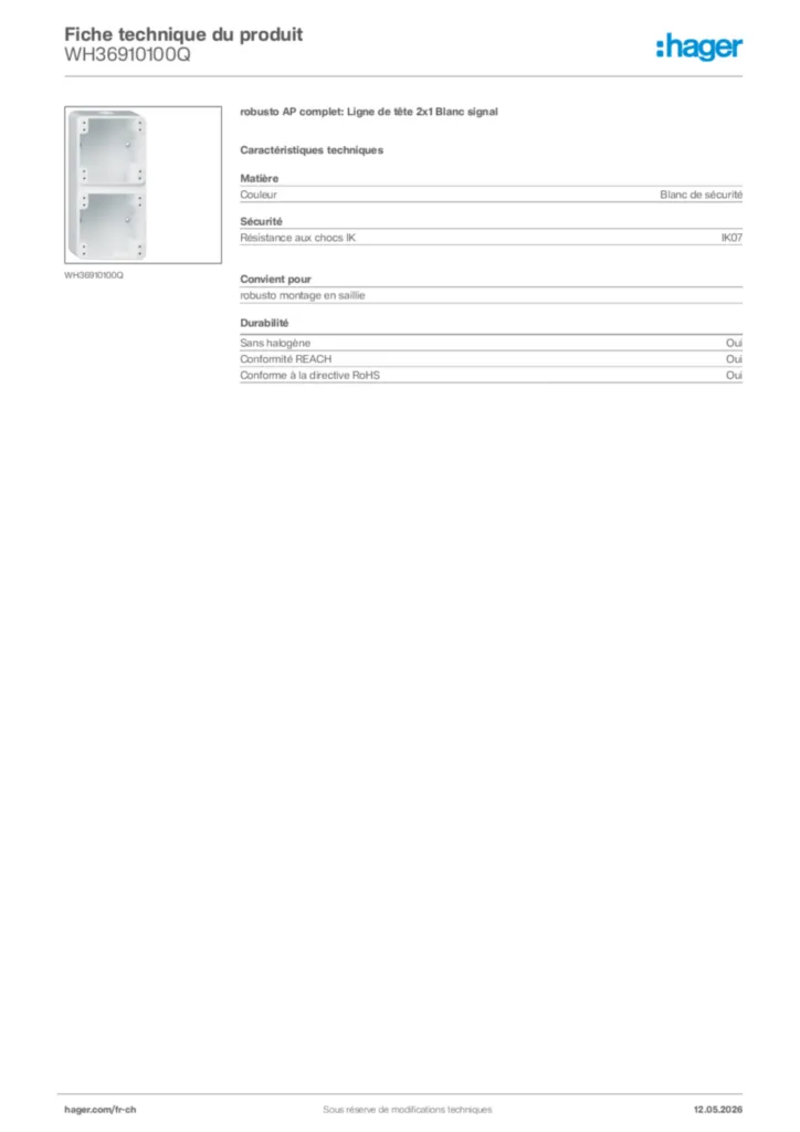 Image Hager Fiche technique du produit WH36910100Q | Hager Suisse