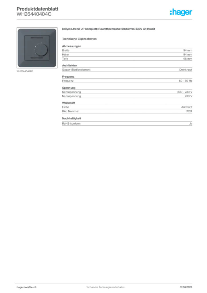 Bild Hager Produktdatenblatt WH26440404C | Hager Schweiz