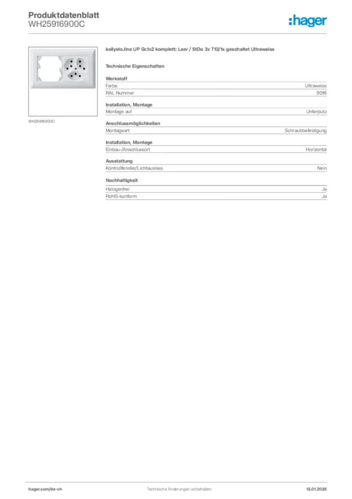 Bild Hager Produktdatenblatt WH25916900C | Hager Schweiz