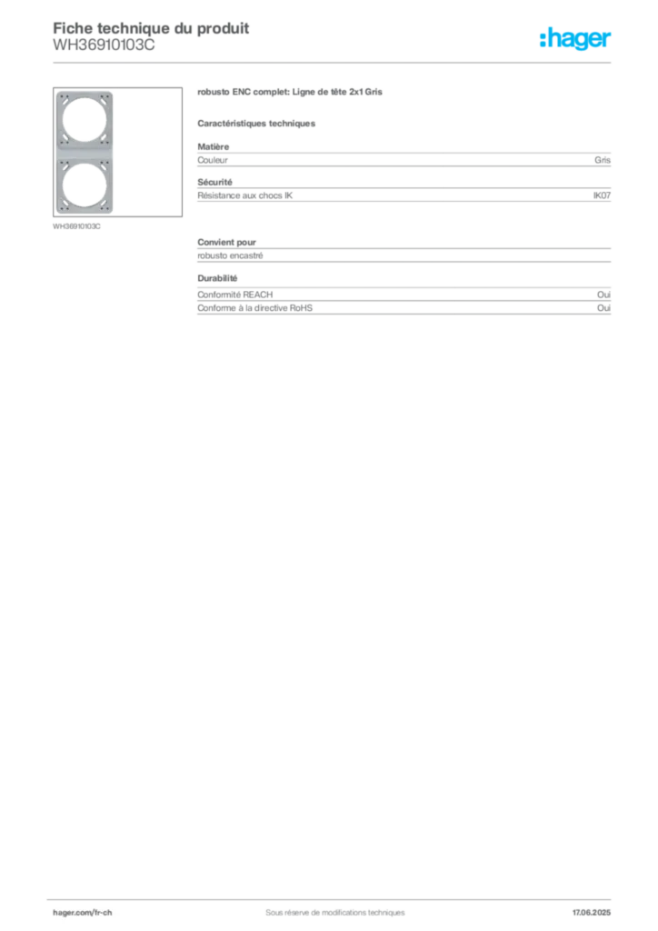 Image Hager Fiche technique du produit WH36910103C | Hager Suisse