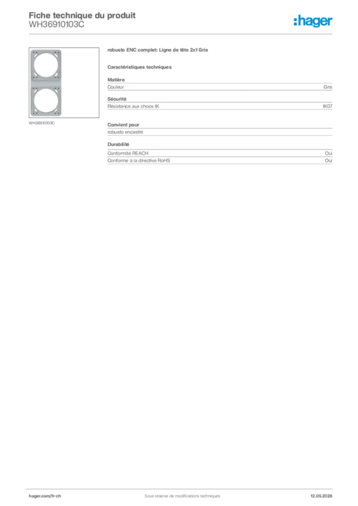 Image Hager Fiche technique du produit WH36910103C | Hager Suisse