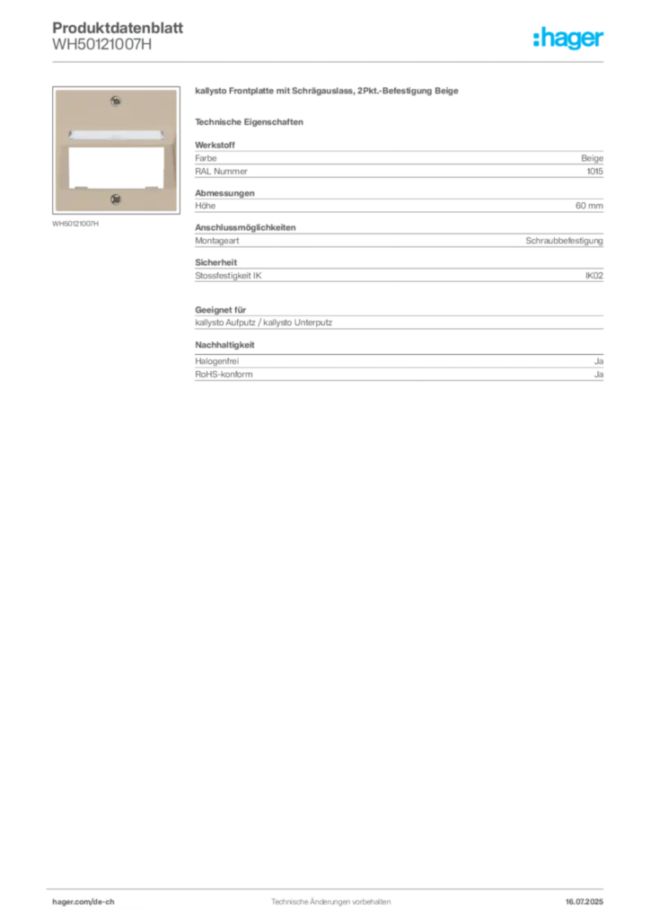 Bild Hager Produktdatenblatt WH50121007H | Hager Schweiz