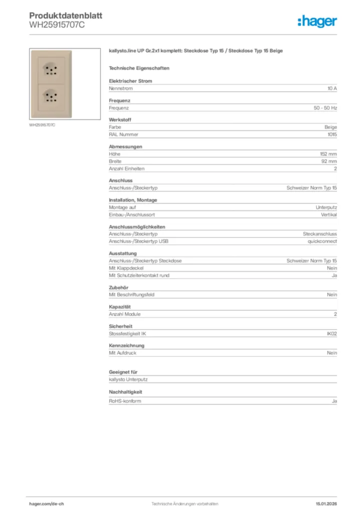 Bild Hager Produktdatenblatt WH25915707C | Hager Schweiz