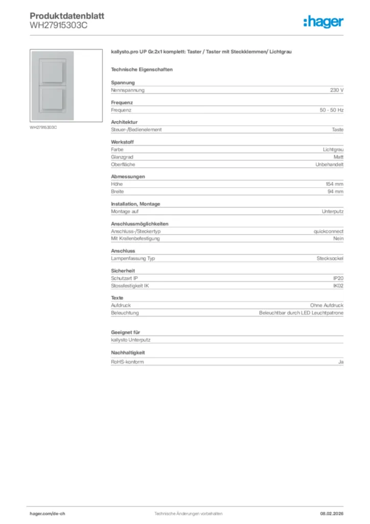 Bild Hager Produktdatenblatt WH27915303C | Hager Schweiz