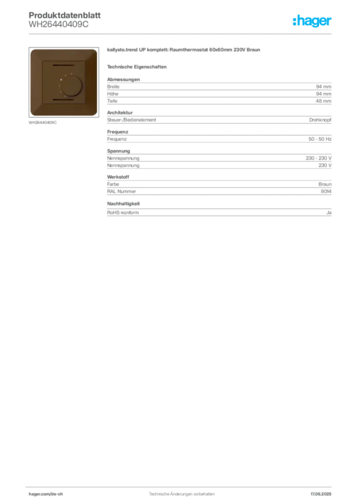 Bild Hager Produktdatenblatt WH26440409C | Hager Schweiz
