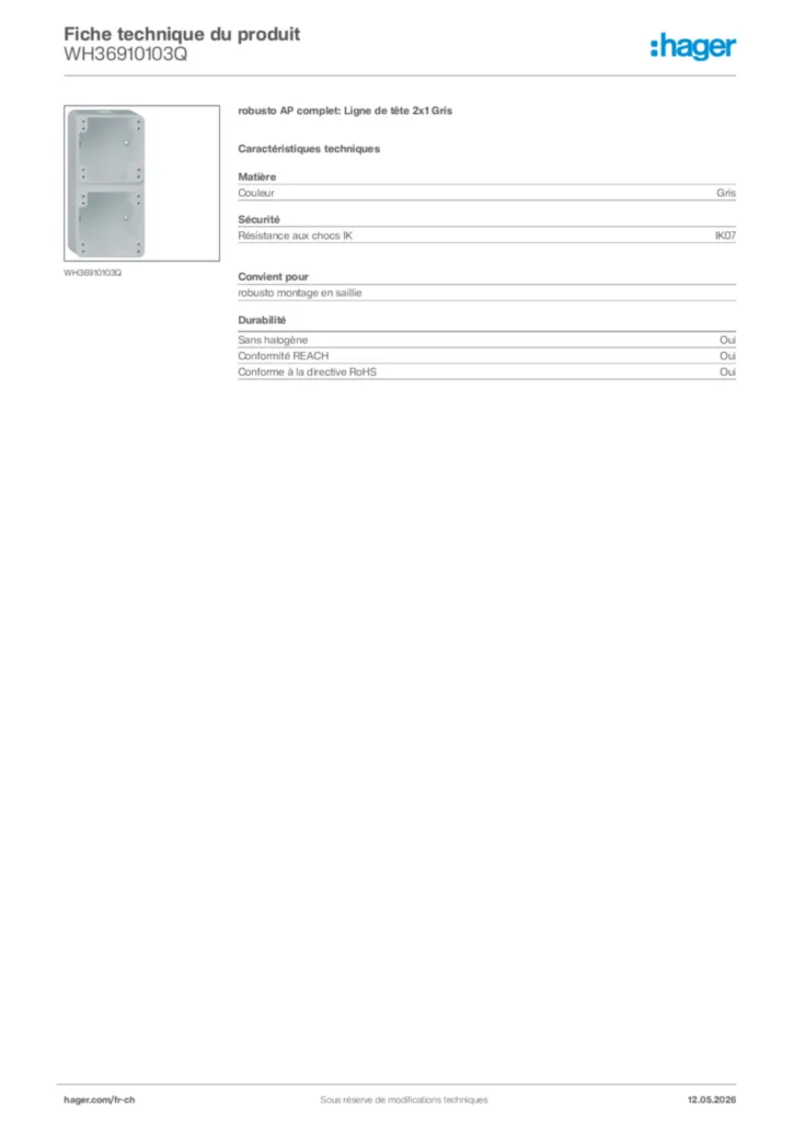 Image Hager Fiche technique du produit WH36910103Q | Hager Suisse