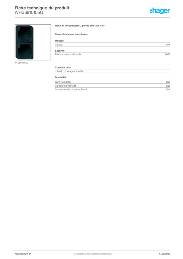 Image Hager Fiche technique du produit WH36910105Q | Hager Suisse