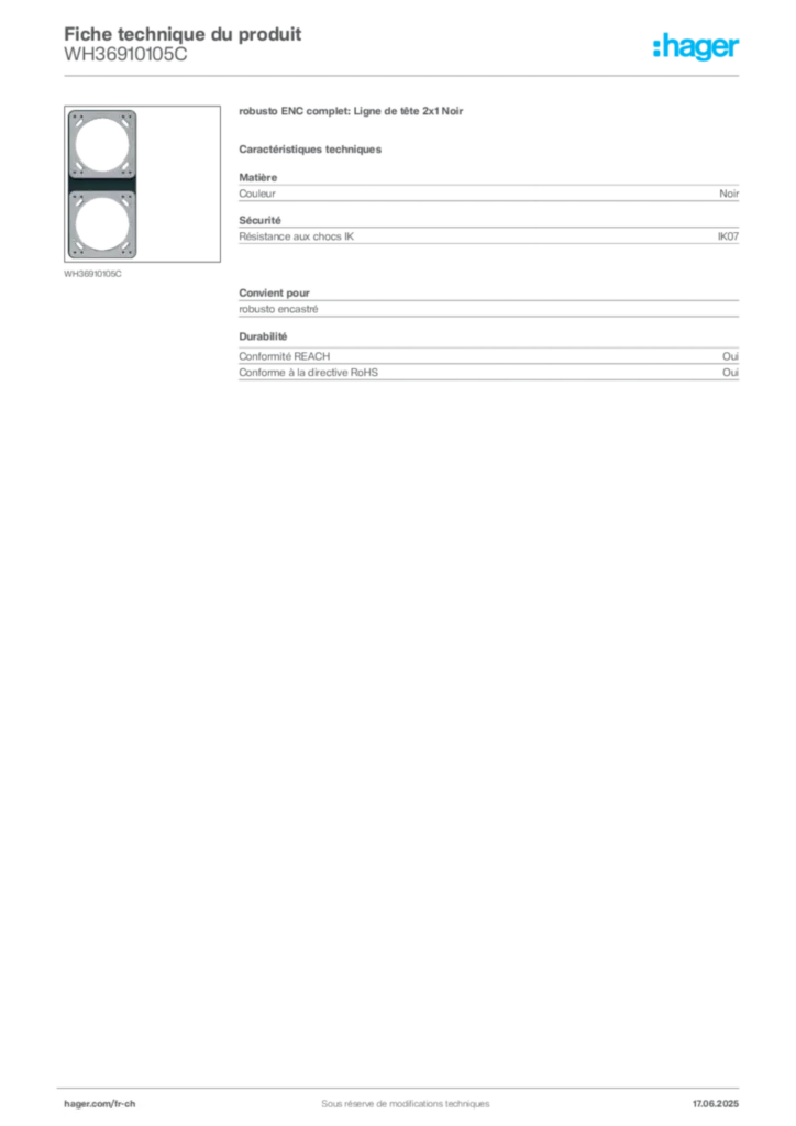 Image Hager Fiche technique du produit WH36910105C | Hager Suisse