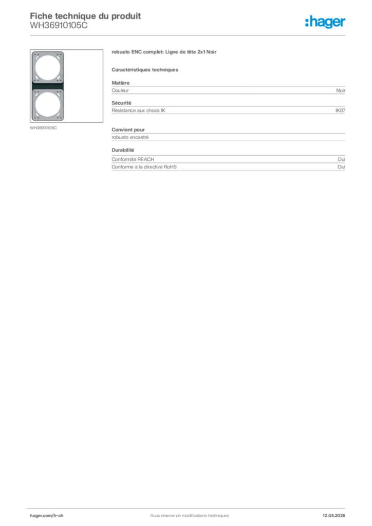 Image Hager Fiche technique du produit WH36910105C | Hager Suisse