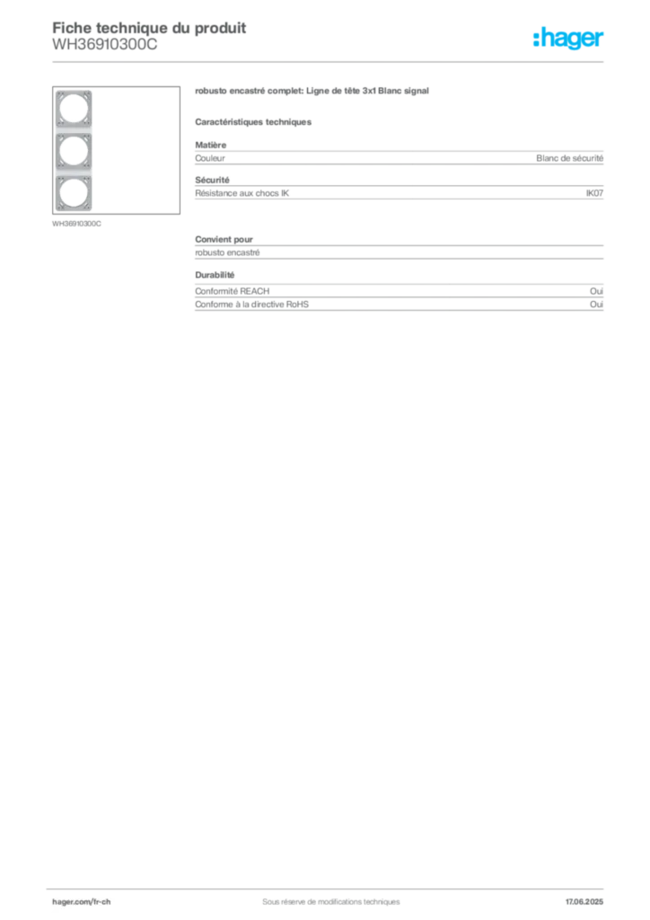 Image Hager Fiche technique du produit WH36910300C | Hager Suisse