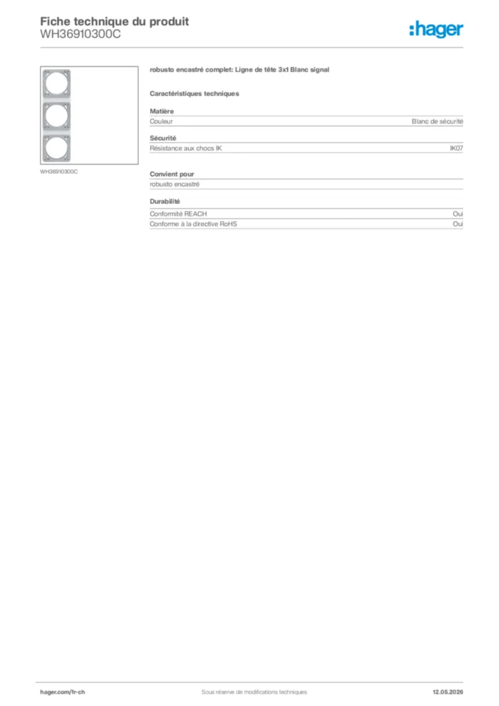 Image Hager Fiche technique du produit WH36910300C | Hager Suisse