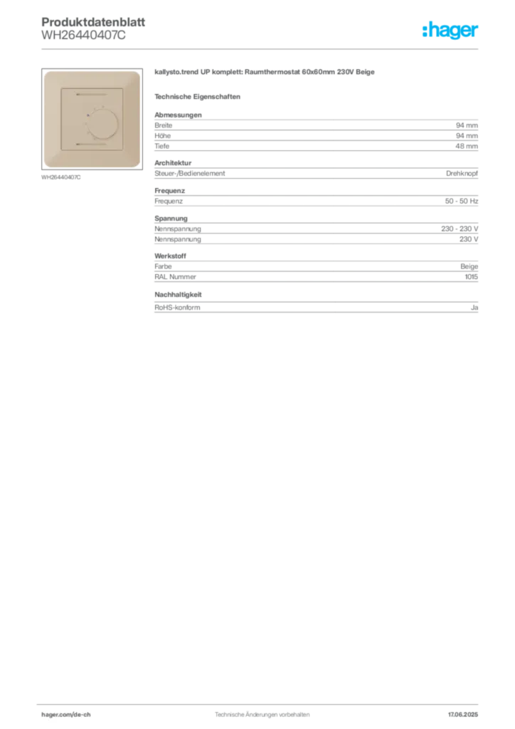 Bild Hager Produktdatenblatt WH26440407C | Hager Schweiz