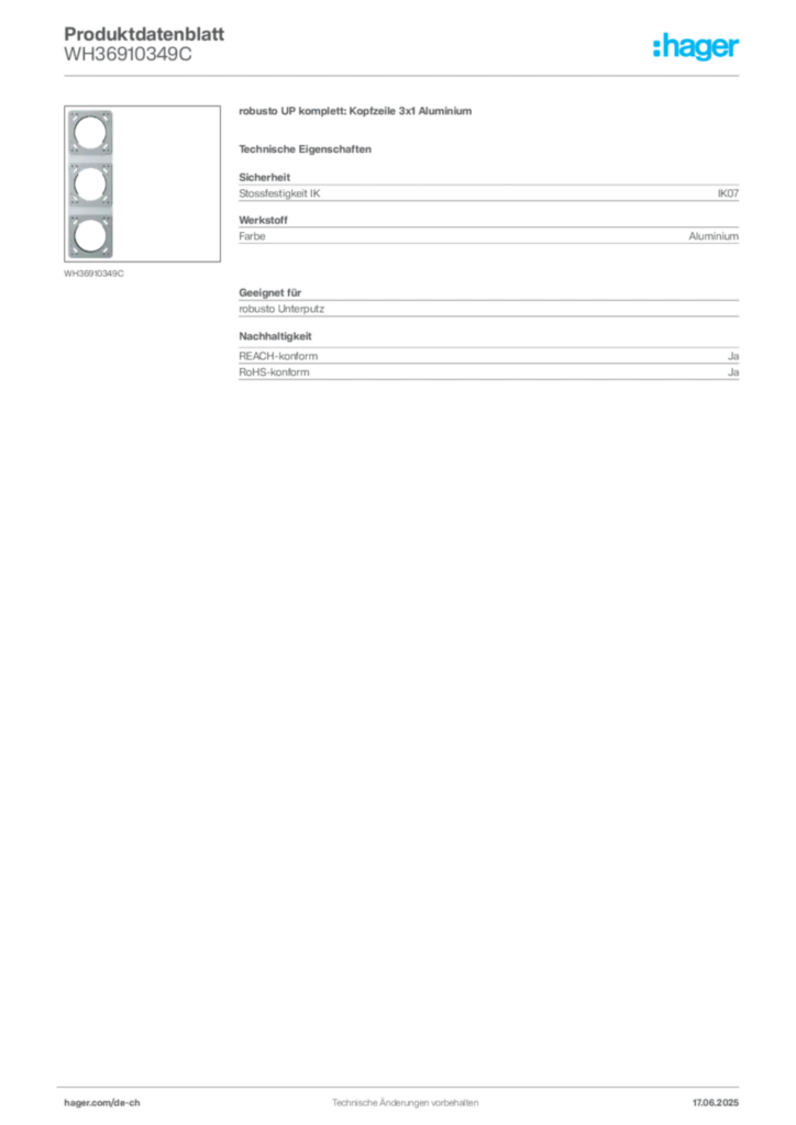 Bild Hager Produktdatenblatt WH36910349C | Hager Schweiz