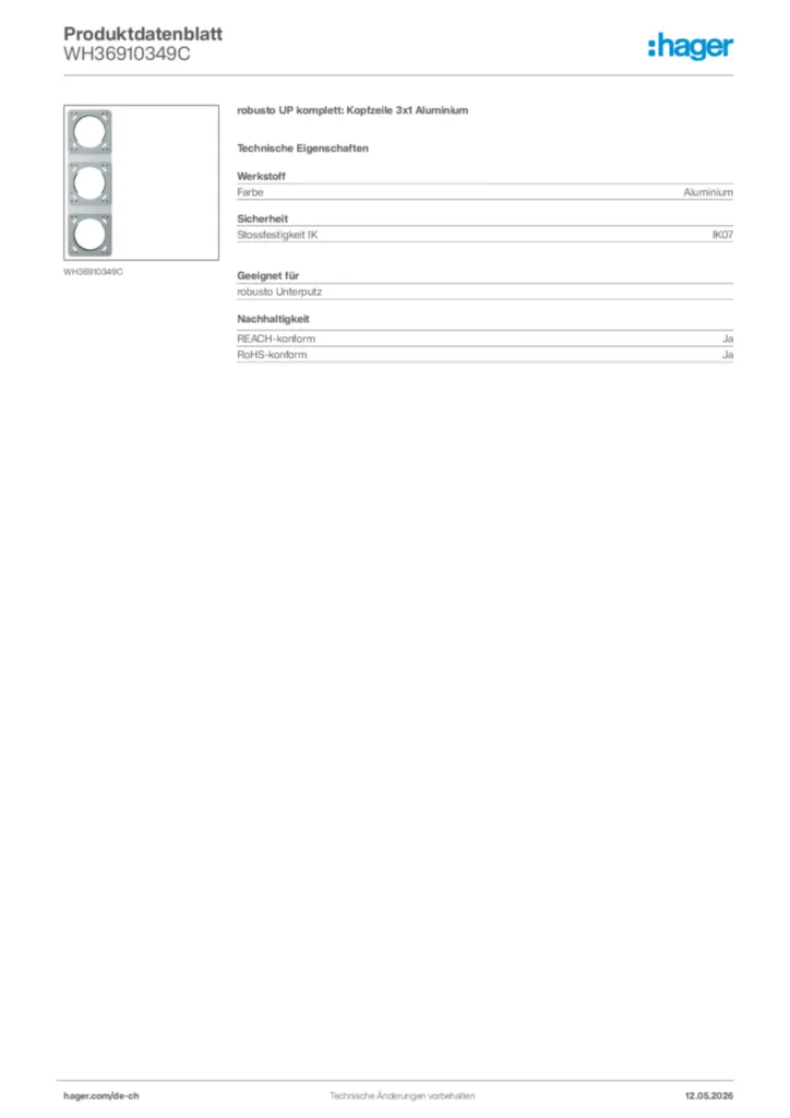 Bild Hager Produktdatenblatt WH36910349C | Hager Schweiz