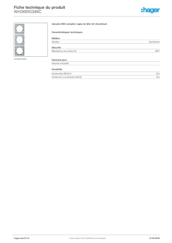 Image Hager Fiche technique du produit WH36910349C | Hager Suisse