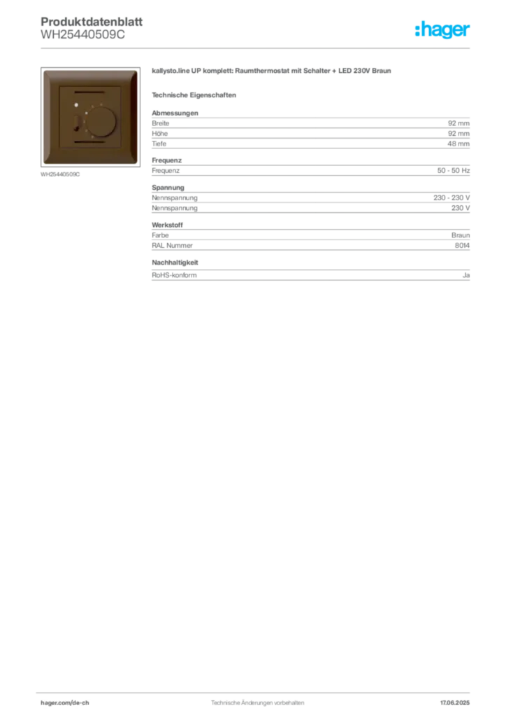Bild Hager Produktdatenblatt WH25440509C | Hager Schweiz
