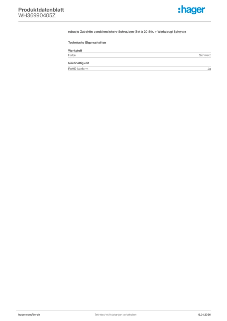 Bild Hager Produktdatenblatt WH36990405Z | Hager Schweiz