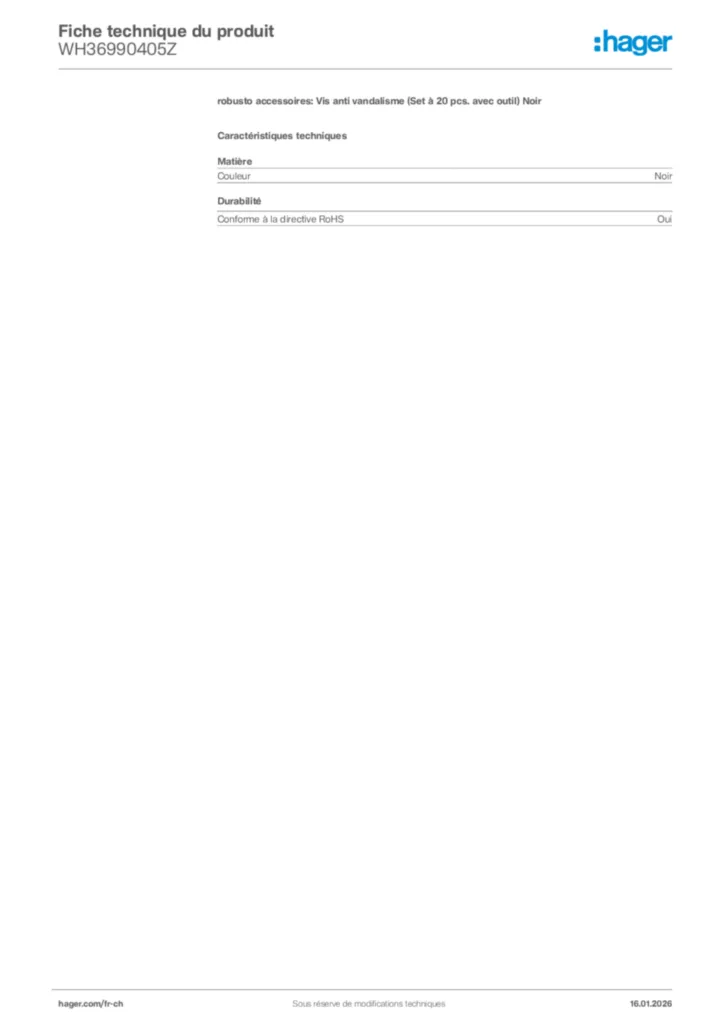 Image Hager Fiche technique du produit WH36990405Z | Hager Suisse