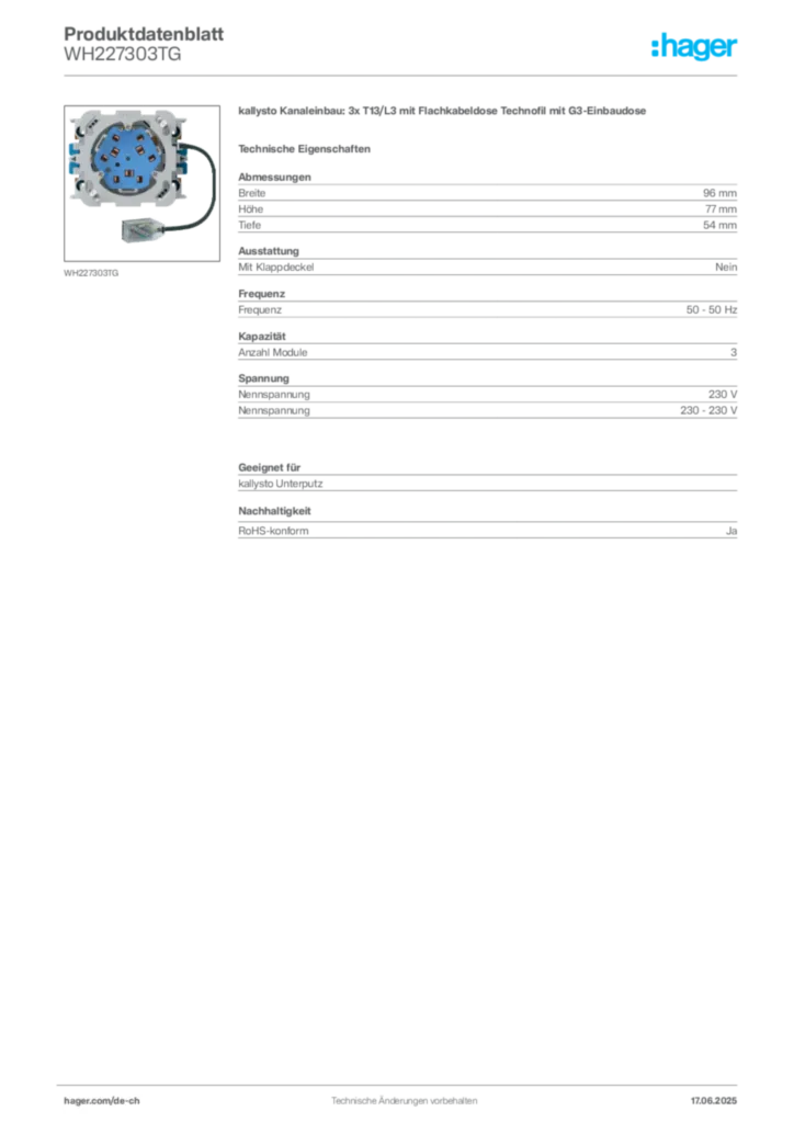 Bild Hager Produktdatenblatt WH227303TG | Hager Schweiz