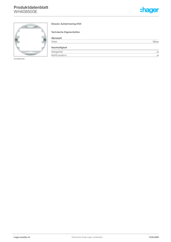 Bild Hager Produktdatenblatt WH408500E | Hager Schweiz