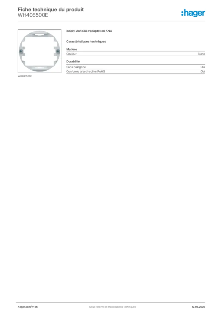 Image Hager Fiche technique du produit WH408500E | Hager Suisse