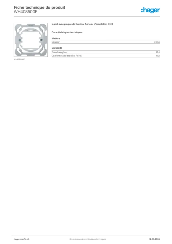 Image Hager Fiche technique du produit WH408500F | Hager Suisse